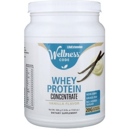 Life Extension, ウェルネスコード、ホエイタンパク質濃縮物、バニラ風味、500 g（1.1 lbs）