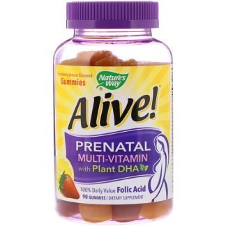 Nature's Way, アライブ！植物性DHA配合のマタニティ向けマルチビタミン、イチゴ／レモン風味、グミ90粒