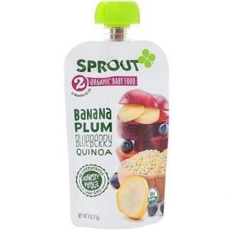 Sprout Organic, ベビーフード、ステージ2、バナナ、スモモ、ブルーベリー、キヌア、4 oz (113 g)