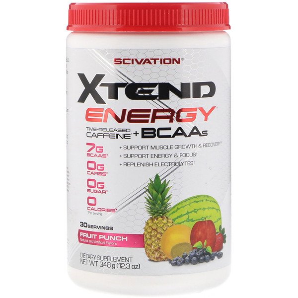 Scivation, エクステンドエナジー、徐放性カフェイン+BCAAs、フルーツパンチ、12.3 oz (348 g)