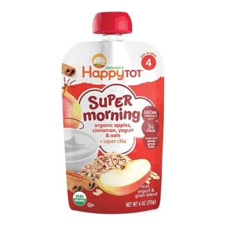 Happy Family Organics, Happy Tot、Super Morning, Fruit、Yogurt & Grain Blend、Organic Apples、Cinnamon、Yogurt & Oats、Stage 4、4 oz (113 g)
