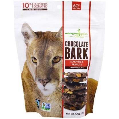 Endangered Species Chocolate, チョコレートバーク、ダークチョコレート、アーモンド & ピーナッツ、4.7 oz (133 g)