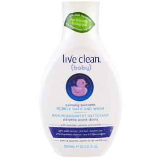 Live Clean, ベビー、カーミングベッドタイム、バブルバス & ウォッシュ、10液量オンス (300 ml)
