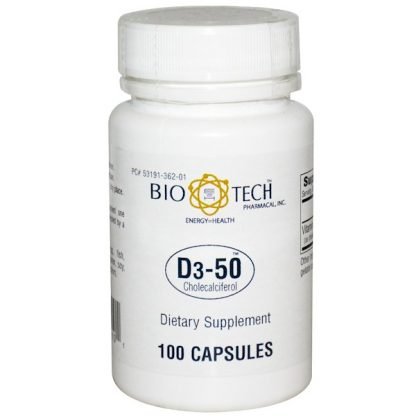 Bio Tech Pharmacal, D3-50、コレカルシフェロール、カプセル 100 錠