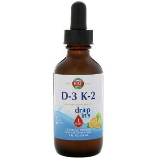 KAL, ビタミンD-3 K-2 ドロップ Ins、ナチュラルシトラス風味、2液量オンス (59 ml)