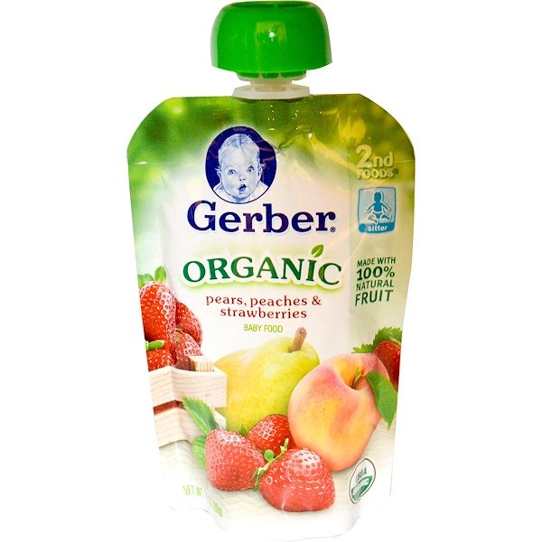 Gerber, Organic Baby Food, Pears, Peaches & Strawberries, 3.5 oz (99 g)
