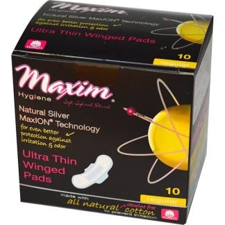 Maxim Hygiene Products, 極薄ウイングパッド、ナチュラルシルバー MaxION®テクノロジー、レギュラー、10パッド