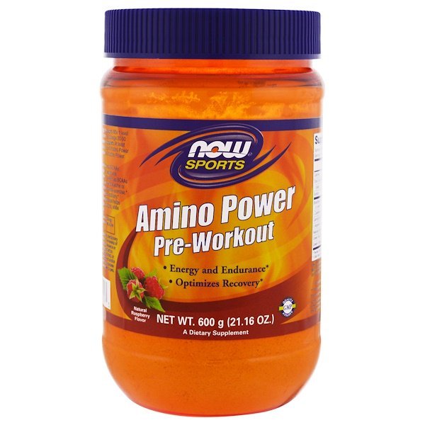 Now Foods, スポーツ、アミノパワー プレ-ワークアウト、ナチュラル ラズベリー フレーバー、21.16 oz (600 g)