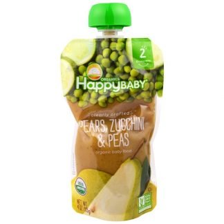 Happy Family Organics, Organic Baby Food, Stage 2, Clearly Crafted   6+ Months, Pears, Zucchini & Peas, 4.0 oz (113 g)