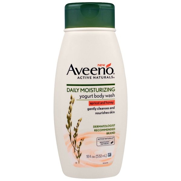 Aveeno, アクティブナチュラル、デイリーモイスチャライジング・ヨーグルト・ボディウォッシュ、アプリコット&ハニー、18 液体 オンス(532 ml)