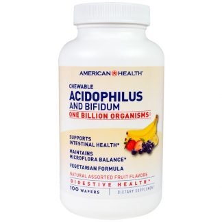 American Health, チュアブル・アシドフィルスとビフィジウム、天然フルーツ風味各種、100ウエハース