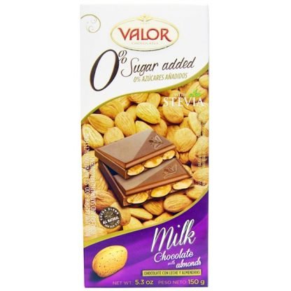 Valor, 糖分0%、アーモンド入りミルクチョコレート、5.3オンス（ 150g ）