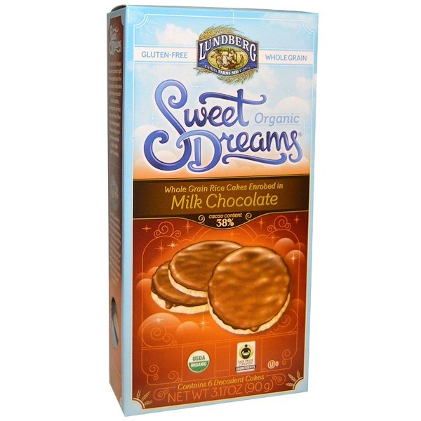 Lundberg, オーガニック スイート ドリーム、米菓子、ミルク チョコレート、美味な米菓子 6 個、3.17 oz (90 g)