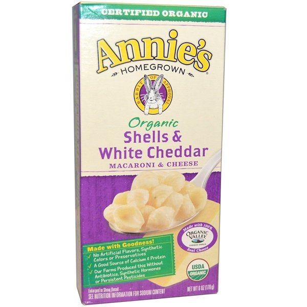 Annie's Homegrown, オーガニック、マカロニ&チーズ、シェルとホワイトチェダー、6 oz (170 g)