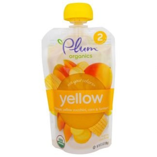Plum Organics, イート・ユア・カラー、黄色：マンゴー、黄色のズッキーニ、コーン、ウコン、99g