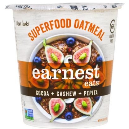Earnest Eats, スーパーフードオートミールカップ, ココア + カシューナッツ+ ペピータ, マヤブレンド, 2.35 oz (67 g)