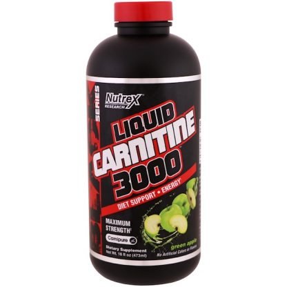 Nutrex Research, 液体カルニチン3000、グリーンアップル、16 fl oz (473 ml)