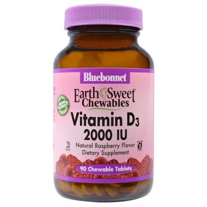 Bluebonnet Nutrition, EarthSweetチュアブル、ビタミンD3、天然ラズベリー風味、2,000 IU、90チュアブル錠