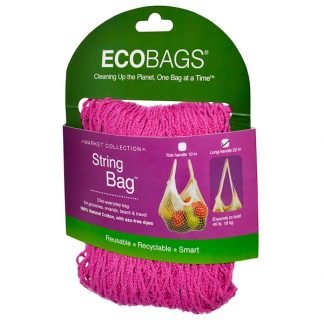 ECOBAGS, マーケットコレクション、ストリングバッグ、ロングハンドル22インチ、フクシャ、1袋