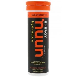 Nuun, エネルギー、発泡性電解質とカフェインサプリメント、マンゴーオレンジ、10錠