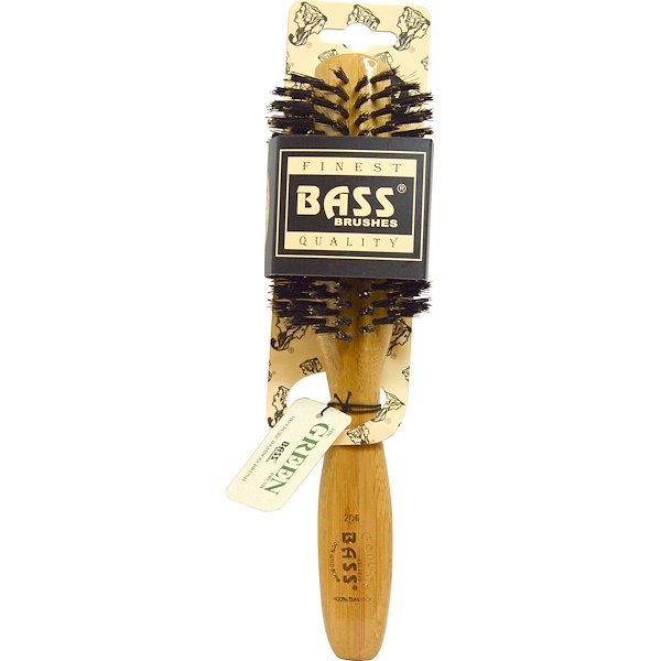 Bass Brushes, クラシックな円形のスタイル, ヘアブラシ, 100%野生のイノシシ毛, 竹の柄, 1ヘアブラシ
