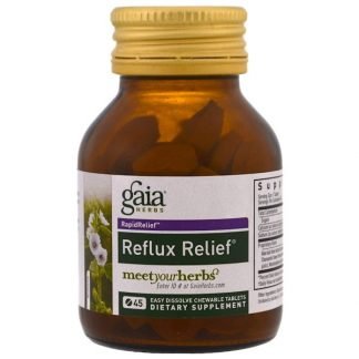 Gaia Herbs, 逆流緩和, 溶けやすいチュアブル錠剤45錠