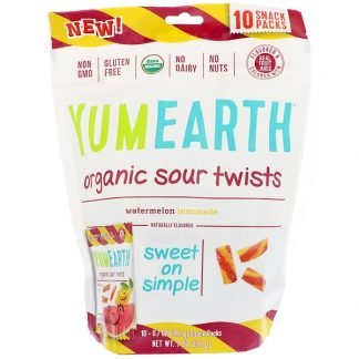 YumEarth, オーガニックサワーツイスト、スイカレモネード、スナックパック10袋、各0.7 oz (19.8 g)