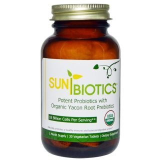 Sunbiotics, オーガニック、強力プロバイオティクス、オーガニック ヤーコンルート プレバイオティクス入り、30ベジ錠