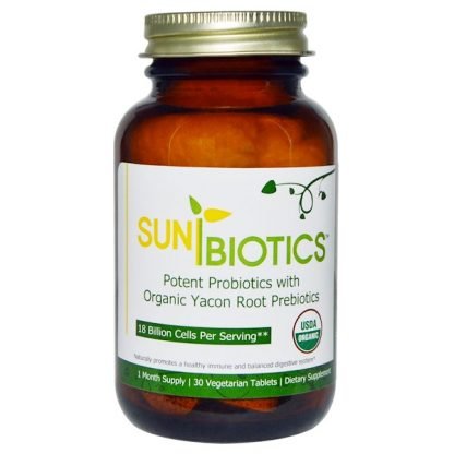 Sunbiotics, オーガニック、強力プロバイオティクス、オーガニック ヤーコンルート プレバイオティクス入り、30ベジ錠