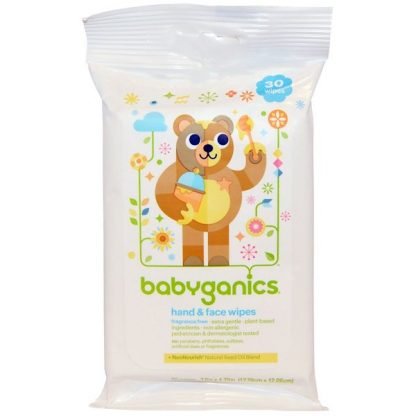BabyGanics, ハンド&フェイスワイプ、無香料、30枚