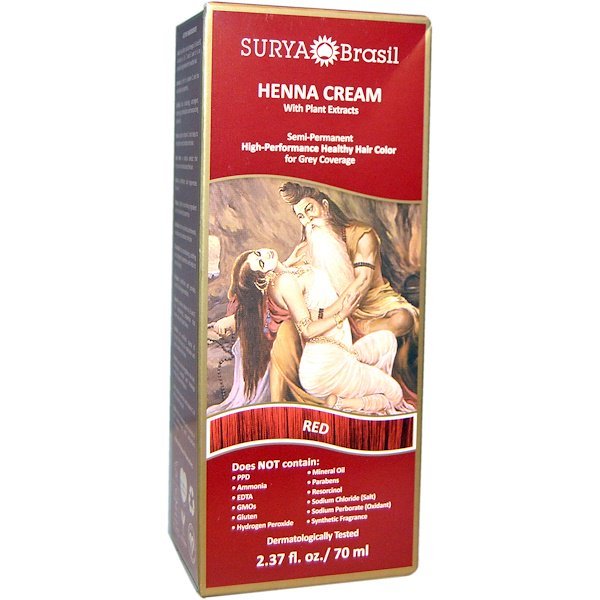 Surya Brasil, ヘナクリーム、 ヘア カラー& コンディショナー トリートメント、 レッド、 2.37 fl oz (70 ml)