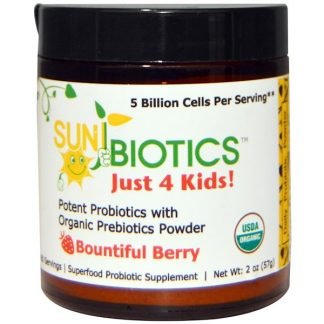 Sunbiotics, ジャスト 4 キッズ! 強力プロバイオティクス 、 オーガニックプレバイオテックパウダー、 バウンティフルベリー、 2 oz (57 g)