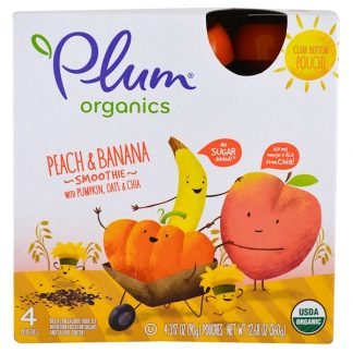 Plum Organics, スムージー、ピーチ＆バナナ、カボチャ、オート＆チア、各3.17 oz (90 g)