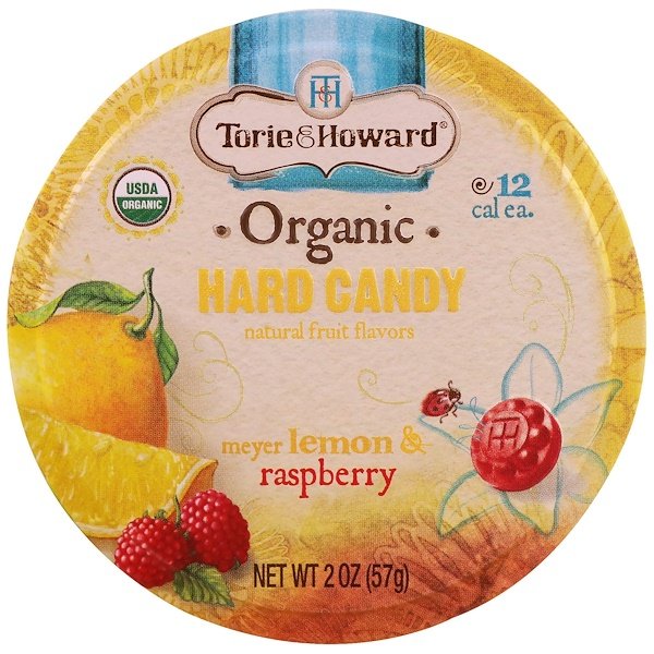 Torie & Howard, オーガニック、ハードキャンディ、マイヤーレモン&ラズベリー、2 oz (57 g)