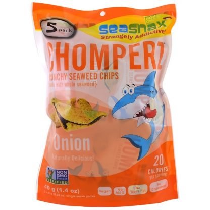 SeaSnax, チョンパーズ、クランチー海藻チップス、オニオン、5食分個別パック、各0.28オンス (8 g)