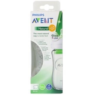 Philips Avent, ナチュラルグラスボトル、生後1ヶ月以上、1ボトル、8オンス (240 ml)