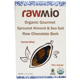 Rawmio, オーガニックグルメスプラウトアーモンド & シーソルト ローチョコレートバーク、 1.76 oz (50 g)