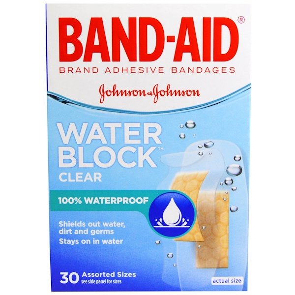 Band Aid, 絆創膏、ウォーターブロック、クリアー、様々なサイズが30枚