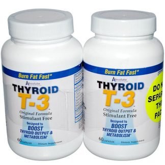 Absolute Nutrition, Thyroid T-3、オリジナルフォーミュラ、ボトル2本、カプセル60 錠ずつ