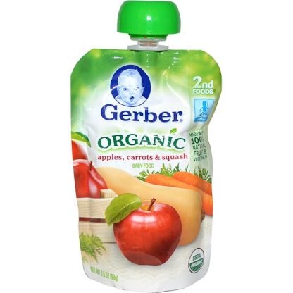 Gerber, 2nd Foods®（2番目の食事）、オーガニック ベビーフード、リンゴ･ニンジン･カボチャ、3.5オンス(99 g)
