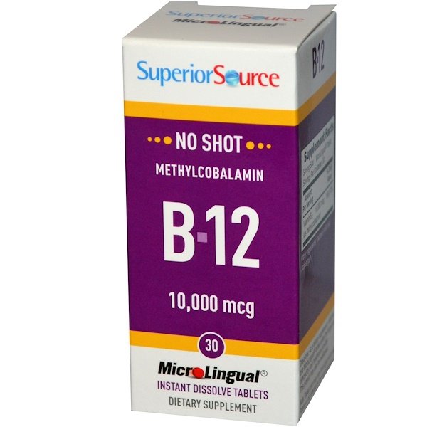 Superior Source, B-12、 メチルコバラミン、 10000 mcg、 すぐに溶けるマイクロリンガル錠剤30錠