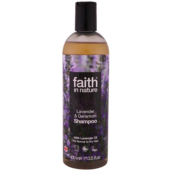 Faith in Nature, シャンプー、普通からドライヘア向け、ラベンダー & ゼラニウム、13.5液量オンス (400 ml)