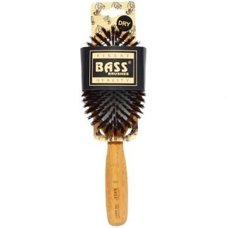 Bass Brushes, ラージ オーバル、クッションスタイル、100%ワイルドボアの毛、斜角、ウッドハンドル、ヘアブラシ1本