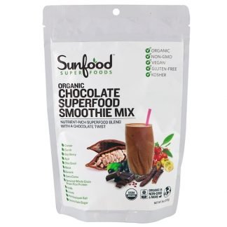 Sunfood, オーガニック チョコレートスーパーフード スムージー ミックス、8oz (227g)