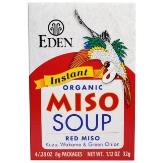 Eden Foods, インスタント オーガニック 味噌汁、 赤味噌、 葛、 ワカメ & ネギ、 4 パック、各 .28 oz (8 g) (Discontinued Item)