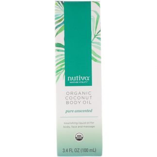 Nutiva, オーガニックココナッツボディオイル、純粋・無香料、3.4 fl oz (100 ml)
