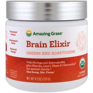 Amazing Grass, ブレインエリクサー、緑色食品とアダプトゲン、4.2 oz (120 g)