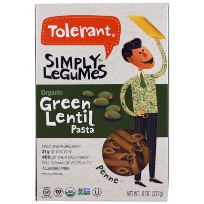 Tolerant, オーガニック、 グリーンレンティルパスタ、8 oz (227 g)