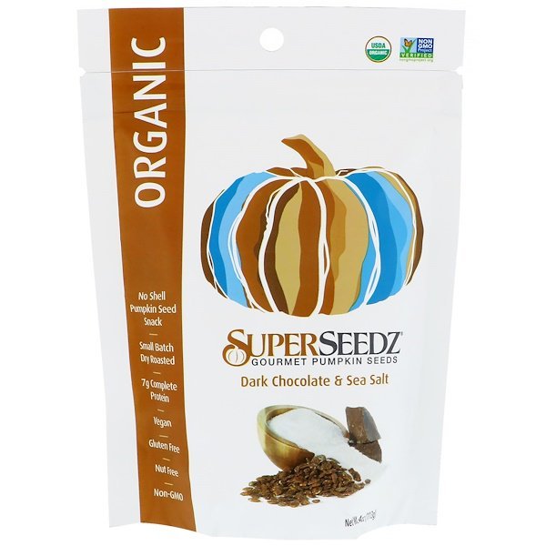 SuperSeedz, グルメパンプキンシード、オーガニック、ダークチョコレート & 海塩、4 oz (113 g)
