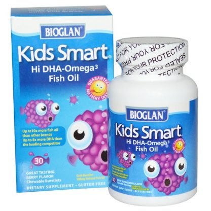 Bioglan, キッズスマート、ハイ・DHA-オメガ-3フィッシュオイル、ベリー味、30チュワブル・バーストレット